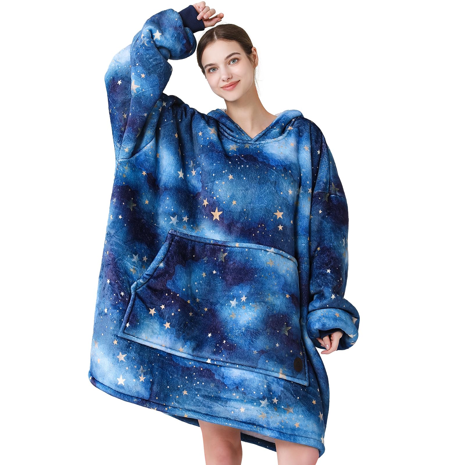 Three Poodle Wearable Blanket Hoodie For Women, Oversized Sherpa Sweatshirt Blanket For Adults Men, Warm Cozy Star Hooded Blanke