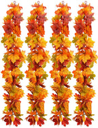 4 Packs Artificial Fall Leaves Garland, 5.9Ft/Pieces Autumn Maple Leaves Mantle Garland Hanging Vines for Home Decor Wedding Hal