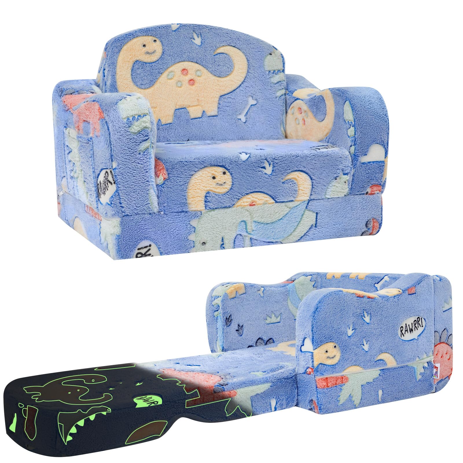 Thick Comfy Toddler Chair and Couch for Kids,2-in-1 Soft Plush Fold Out Sofa for Children,Convertible Couch to Lounger for Toddl