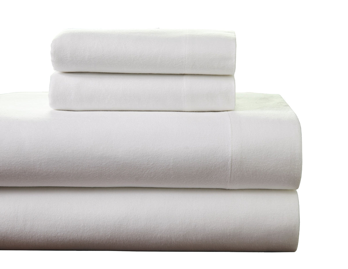 Pointehaven Flannel Deep Pocket Set With Oversized Flat Sheet, Queen, White