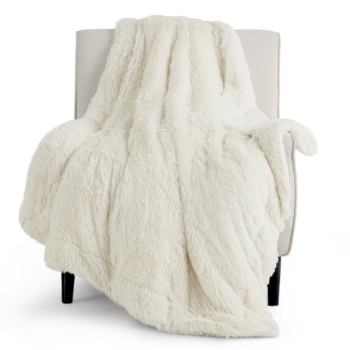 Bedsure Faux Fur Cream Throw Blanket - Fuzzy, Fluffy, And Shaggy Cream Blankets, Soft And Thick Sherpa, Cozy Warm Decorative Gif
