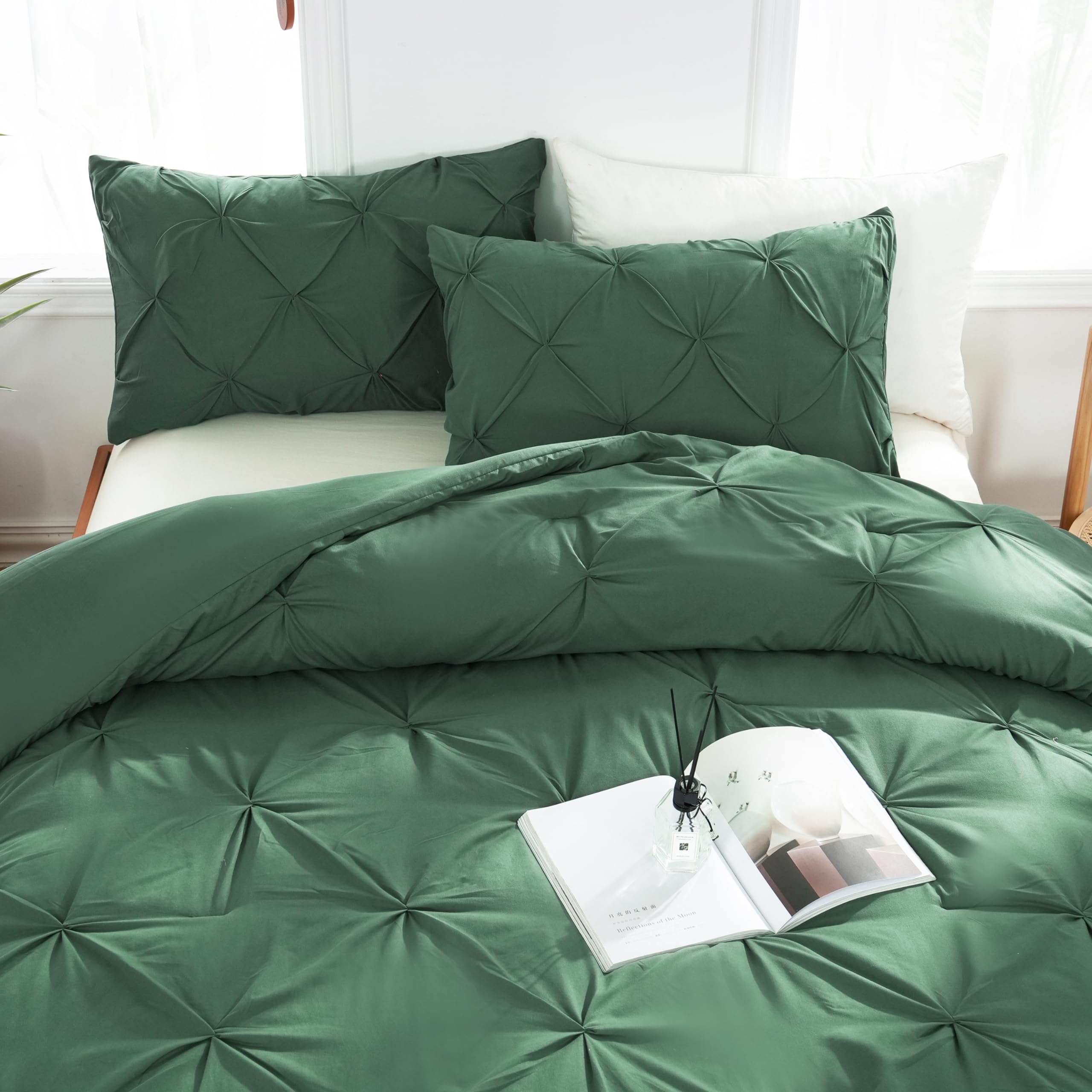 Downcool King Size Comforter Set - 3 Pieces Dark Emerald Green Comforter King Size Set, All Season Soft Fluffy Bedding Comforter