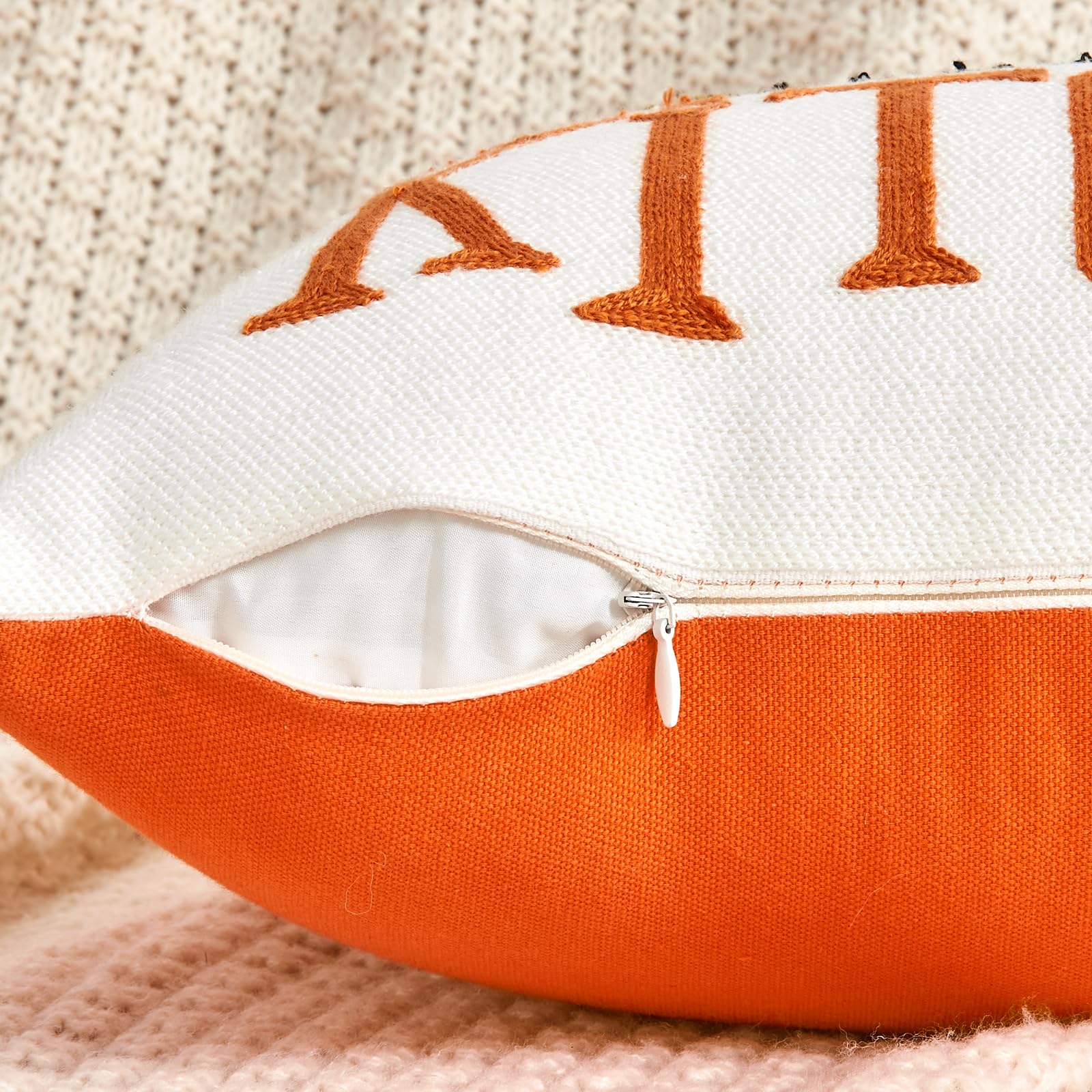Alysheer Embroidered Lumbar Decorative Fall Throw Pillow Cover 12''X 20'', Farmhouse Cottage Embroidery Chic Pattern, 100% Cotto