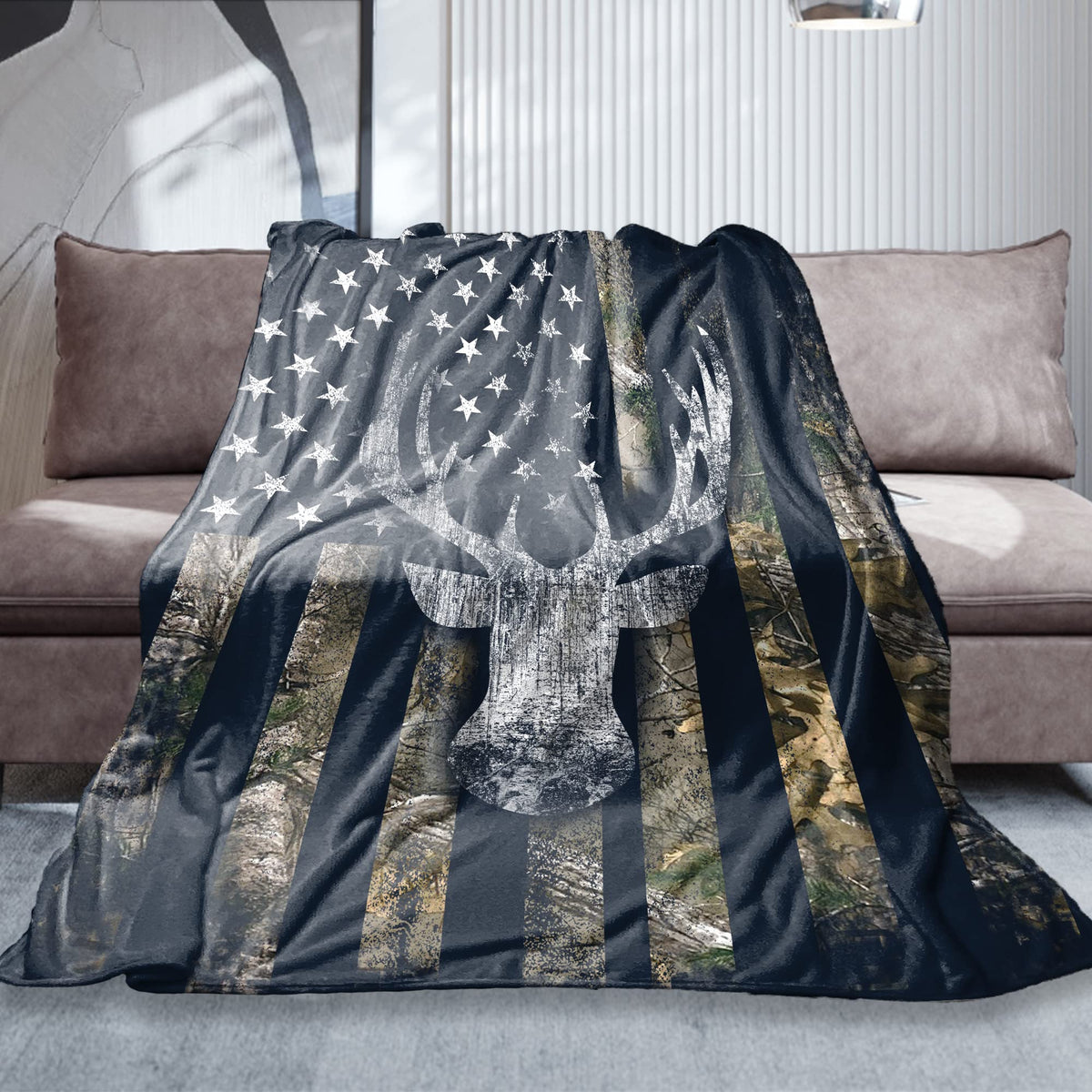 Dongdongqiang Hunting Blanket For Men Camo Buck Deer Throws Blanket Super Soft Cozy Warm Gift Blanket For Couch Chair Bed Sofa O