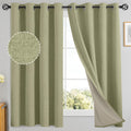Yakamok Sage Green Linen Curtains 100% Blackout 63 Inches Long,Room Darkening Textured Curtains for Living Room Thermal Grommet 