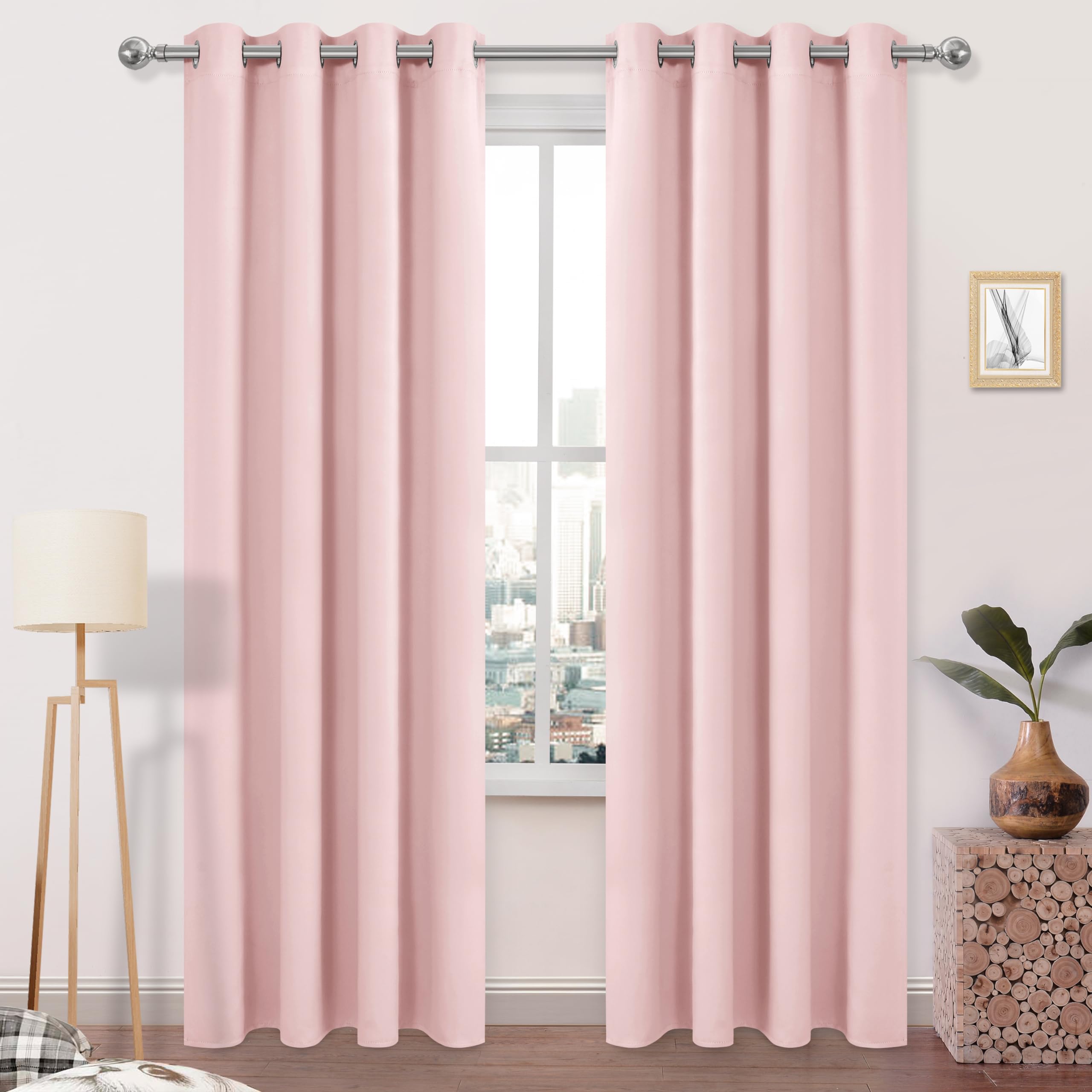 Dwcn Light Pink Blackout Curtains 84 Inches Long For Bedroom, Thermal Curtains For Living Room 2 Panels Set, Solid Grommet Curta