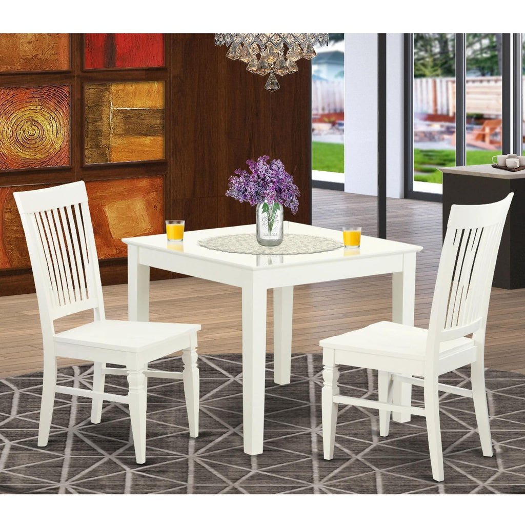 East West Furniture OXWE3-LWH-W 3 Piece Kitchen Table Set for Small Spaces Contains a Square Dining Table and 2 Dining Room Chairs, 36x36 Inch, Linen White