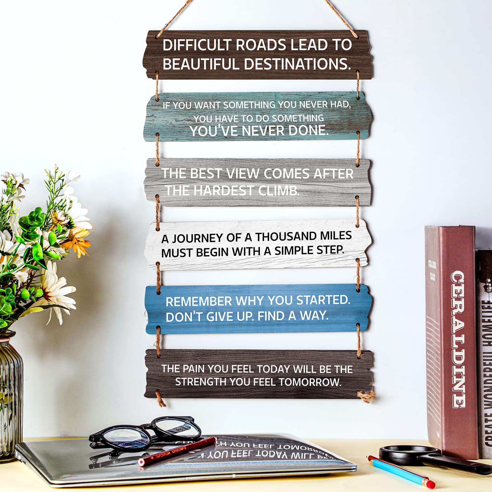 6 Pieces Watch Your Thoughts Wall Art Inspirational Quotes Wall Art Motivational Wooden Decor Rustic Hanging Wall Plaque Sign Po