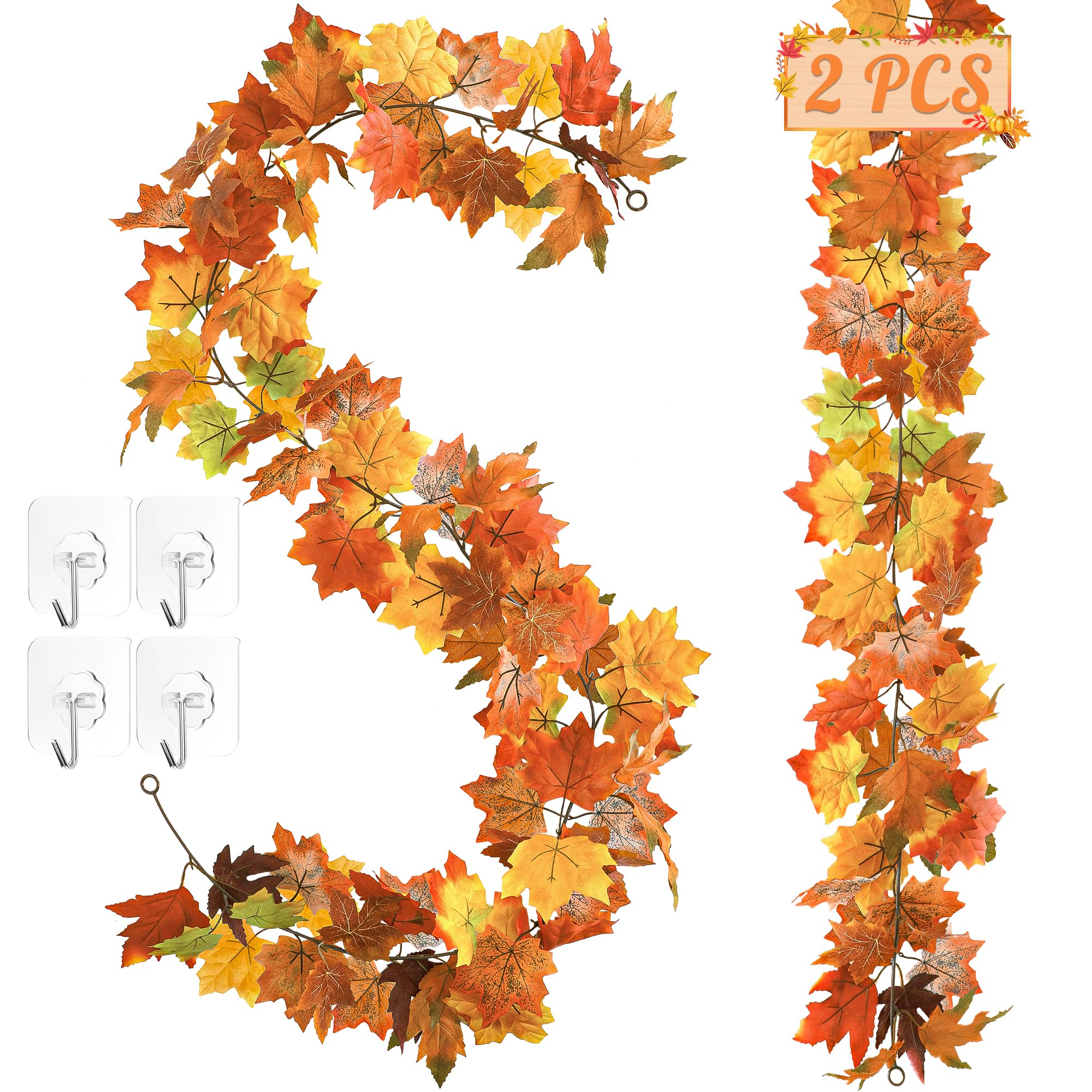11.8FT Fall Decor, 2 Pack Fall Garland for Mantle, Fall Decorations for Home, Fall Leaves Garland, Thanksgiving Garland for Than