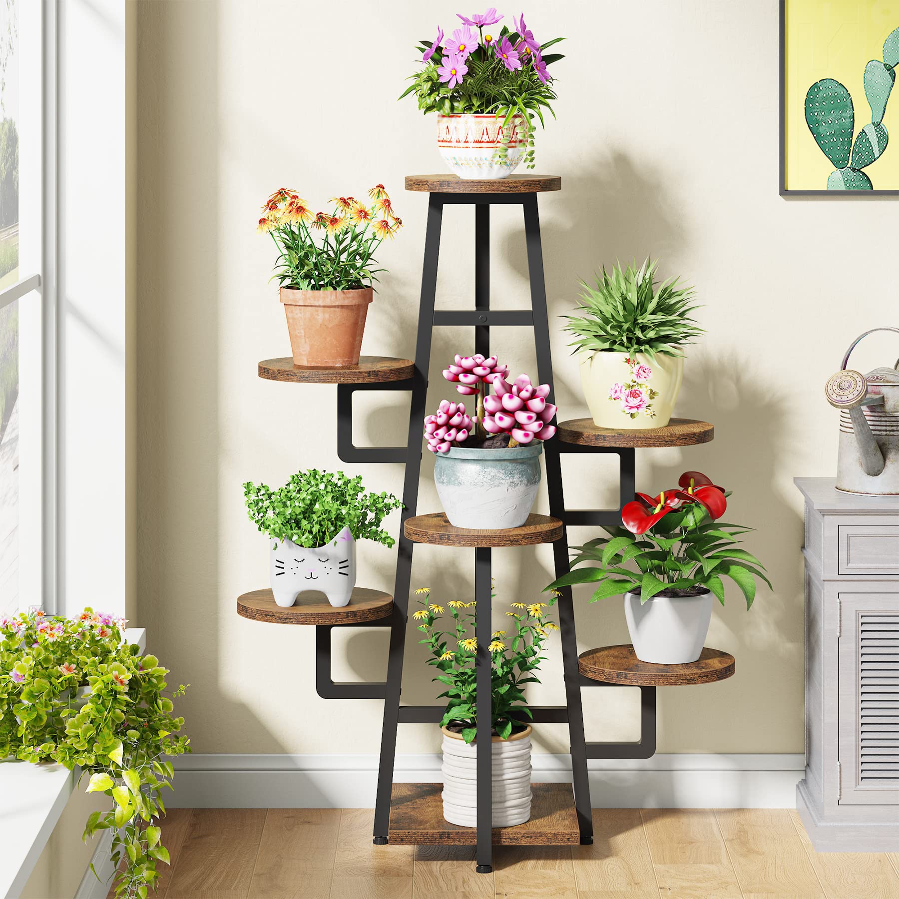 Tribesigns 7 Tier Plant Stand Indoor For Multiple Plants, Wooden Corner Plant Pots Holder Rack Flower Stand Tall Shelf Planter O