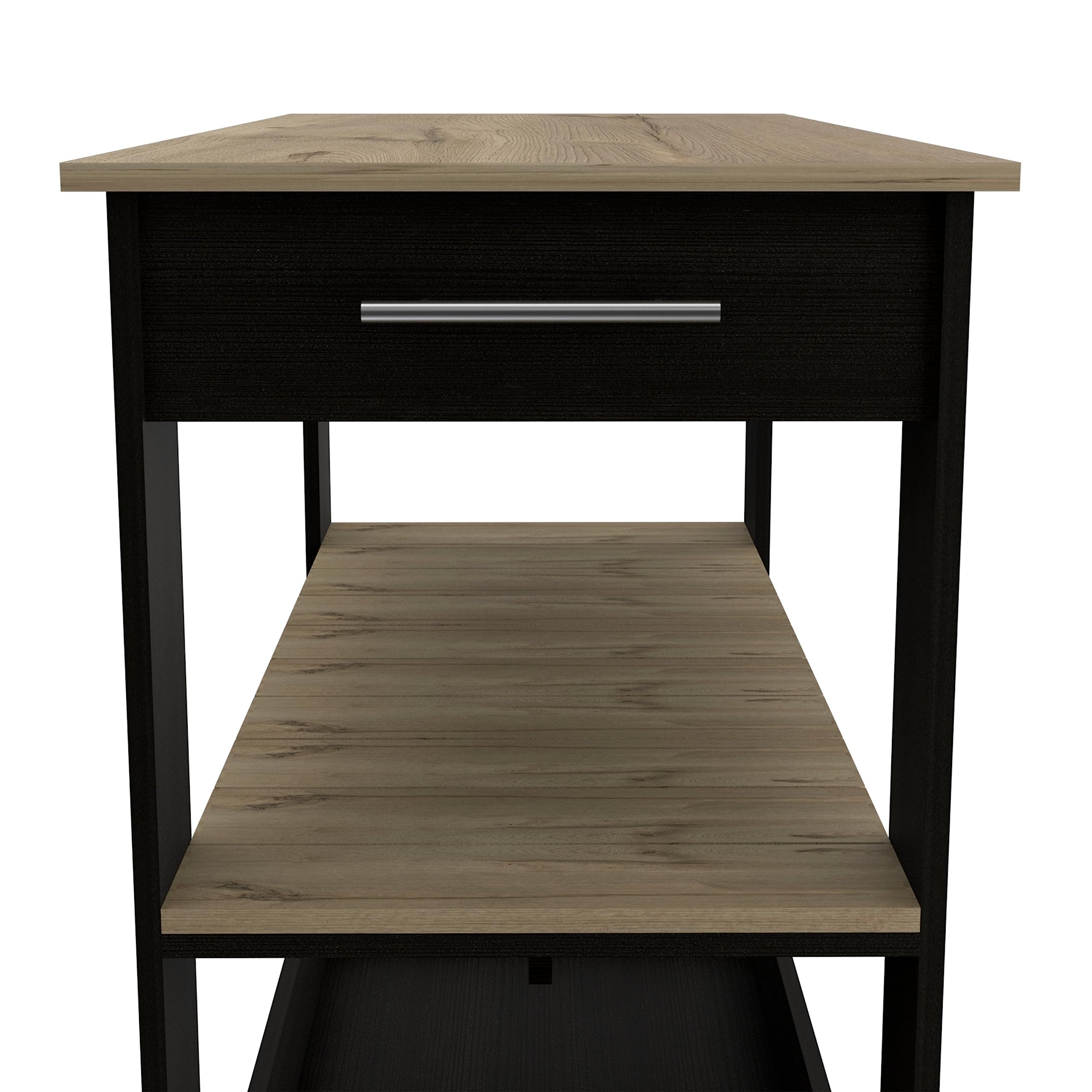 Kitchen Island 46 Inches Dozza, Two Drawers - Black/Light Oak