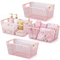 Ziliny Pink 4 Pcs Large Metal Wire Basket with Wooden Handles