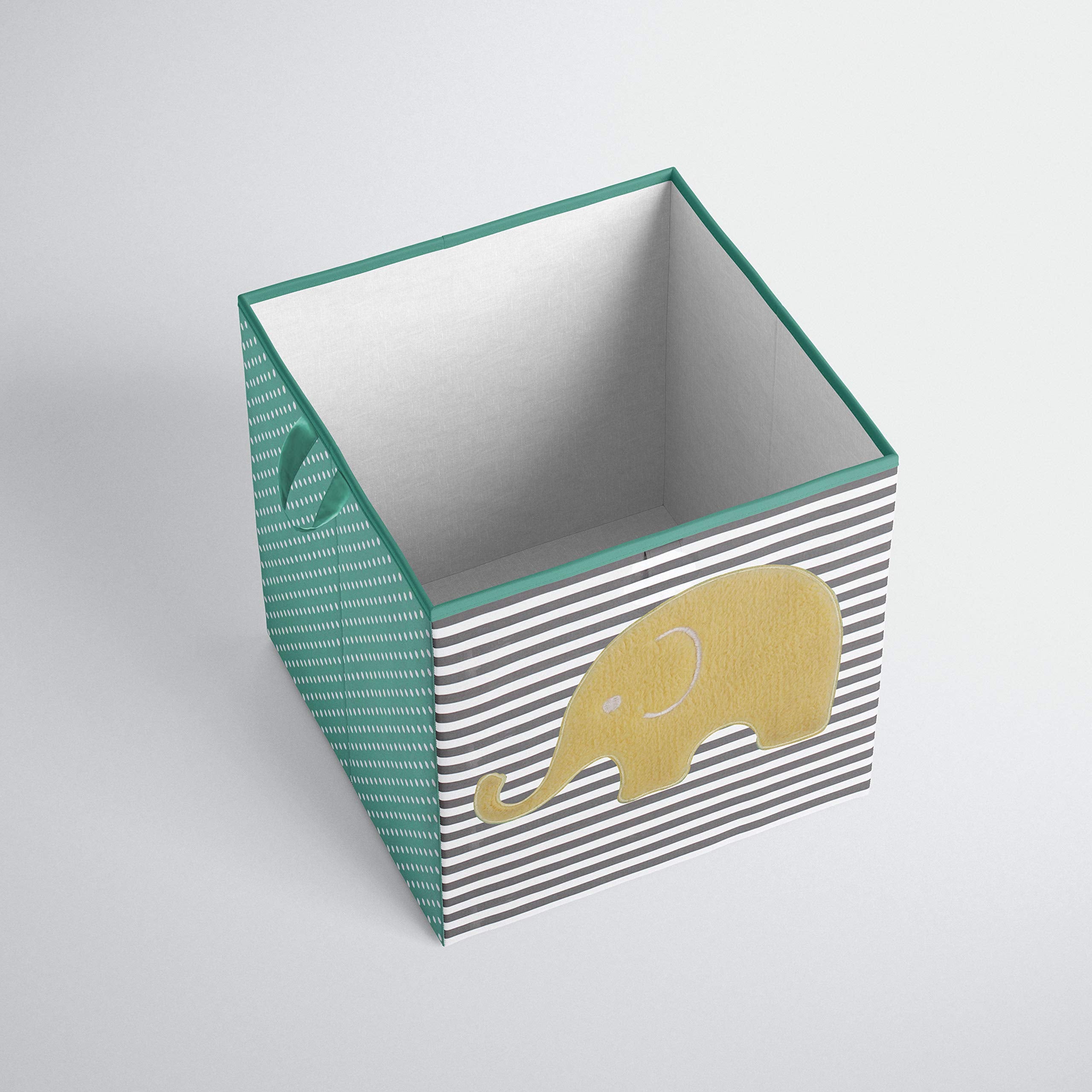 Bacati Elephants Unisex Fabric Storage Box/Tote, Mint/Yellow/Grey