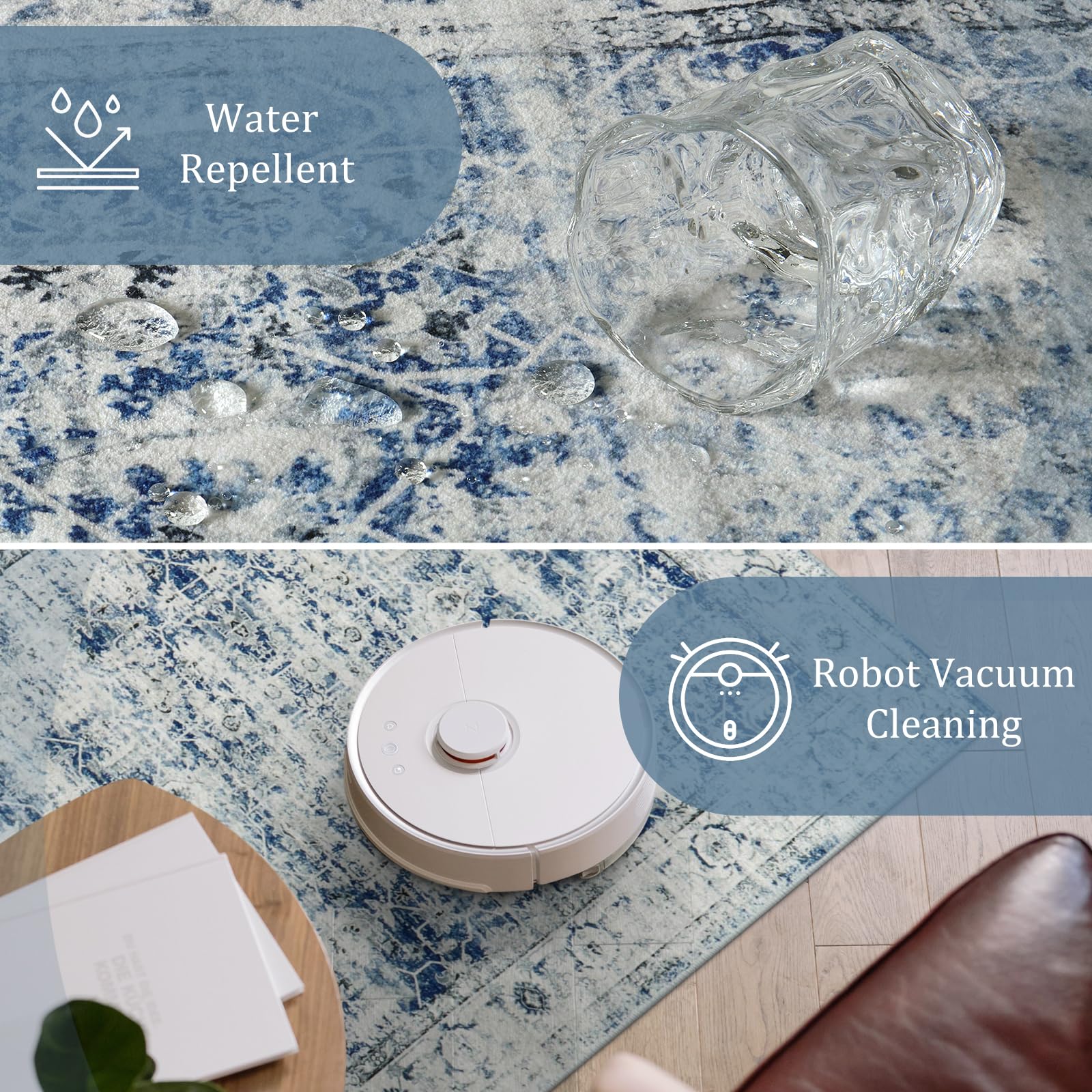 Morebes Vintage Hall Runners 12 Feet Long Non Slip, Washable Hallway Runner, Super Soft Distressed Retro Extra Long Runner Rugs