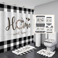 FZDHHY Black and White Bathroom Sets Home Sweet Home Shower Curtain Set with Rugs,Rustic Plaid Bathroom Shower Curtain Set with 
