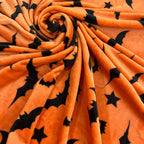 Halloween Throw Blanket: Soft Black Bats Silhouette On Orange Velvet Fleece For Sofa Bed Couch Chair Dorm