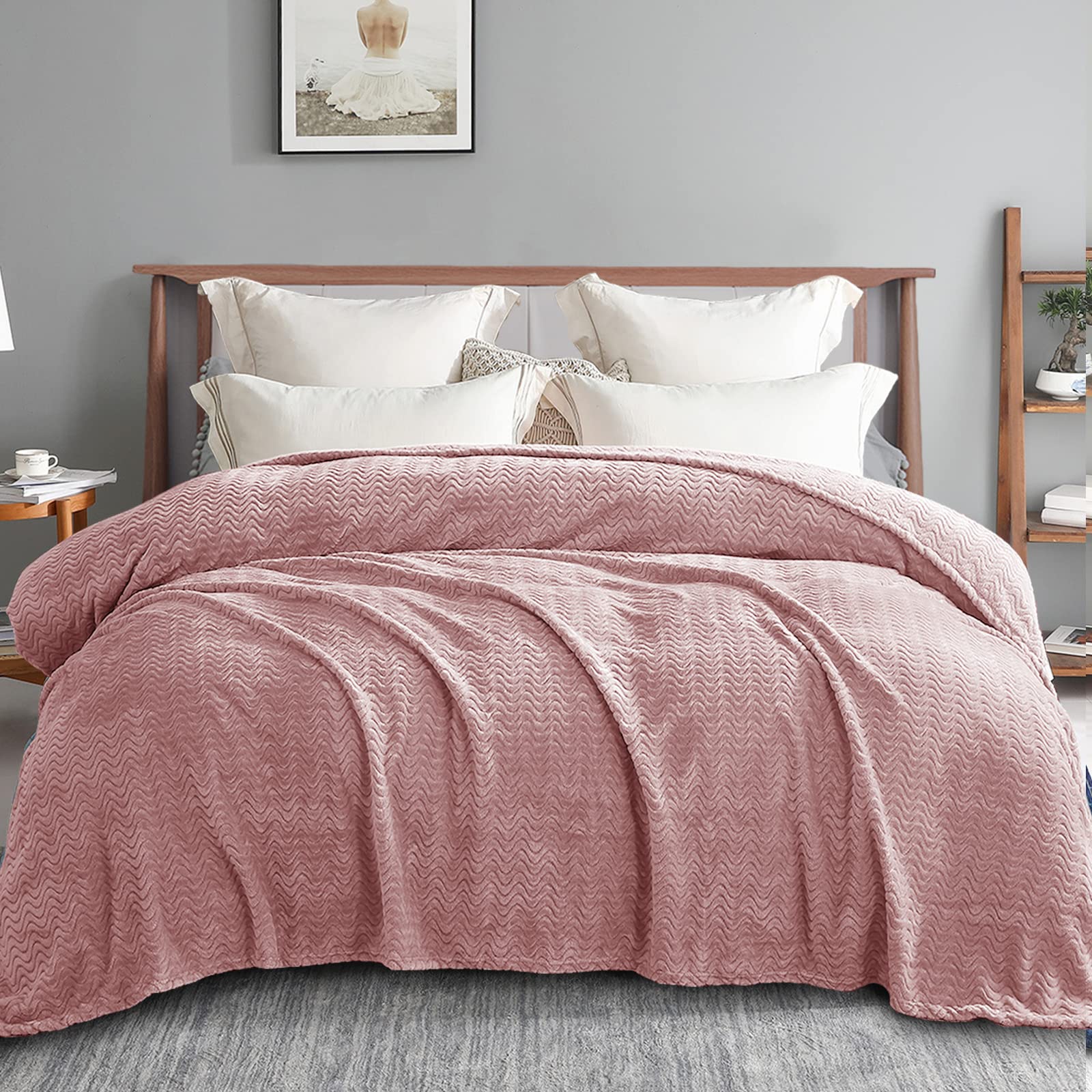 Exclusivo Mezcla Queen Size Flannel Fleece Blanket, 90X90 Inches Soft Wave Pattern Velvet Plush Blanket For Bed, Cozy, Warm, Lig