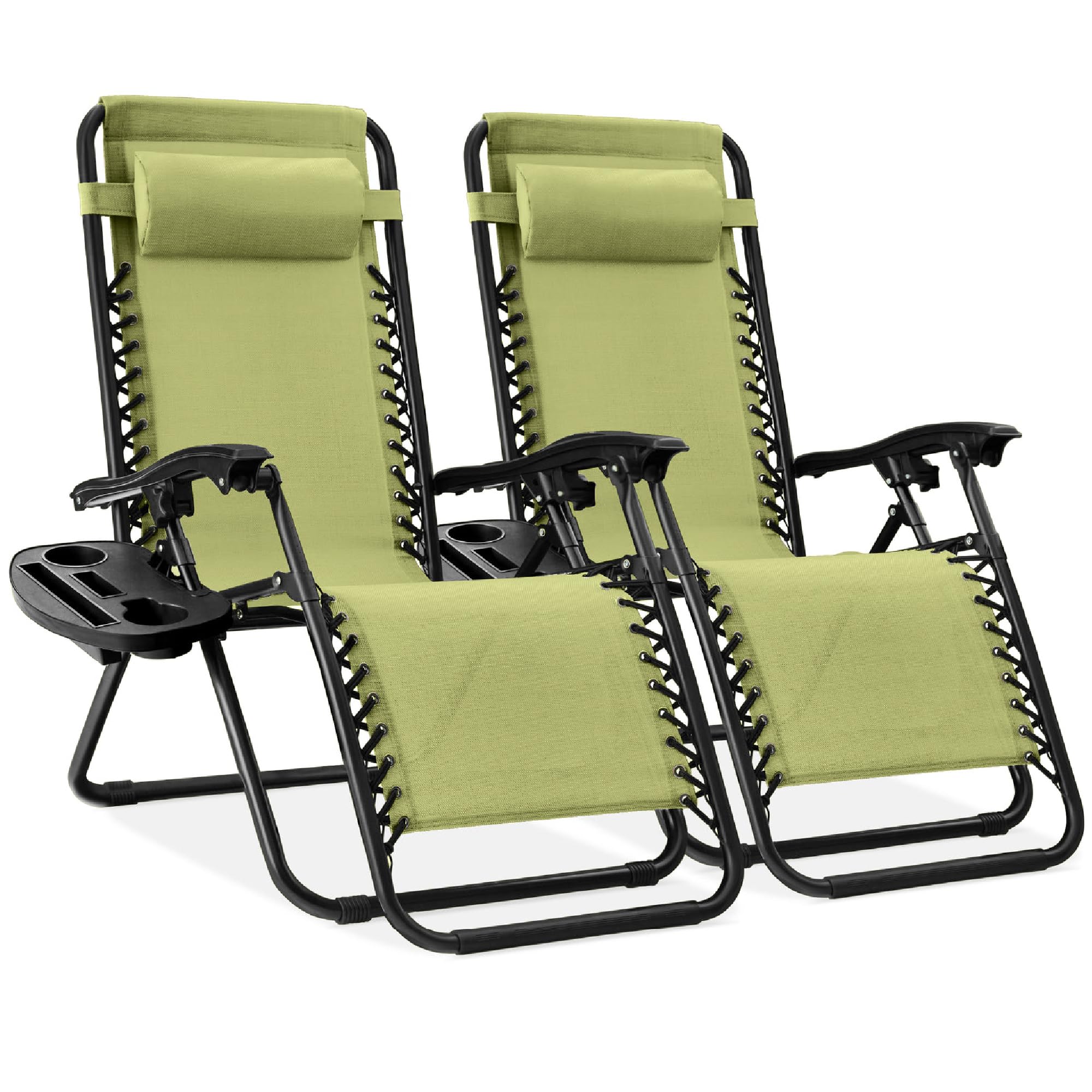Best Choice Products Set of 2 Adjustable Steel Mesh Zero Gravity Lounge Chair Recliners w/Pillows and Cup Holder Trays - Dusty G
