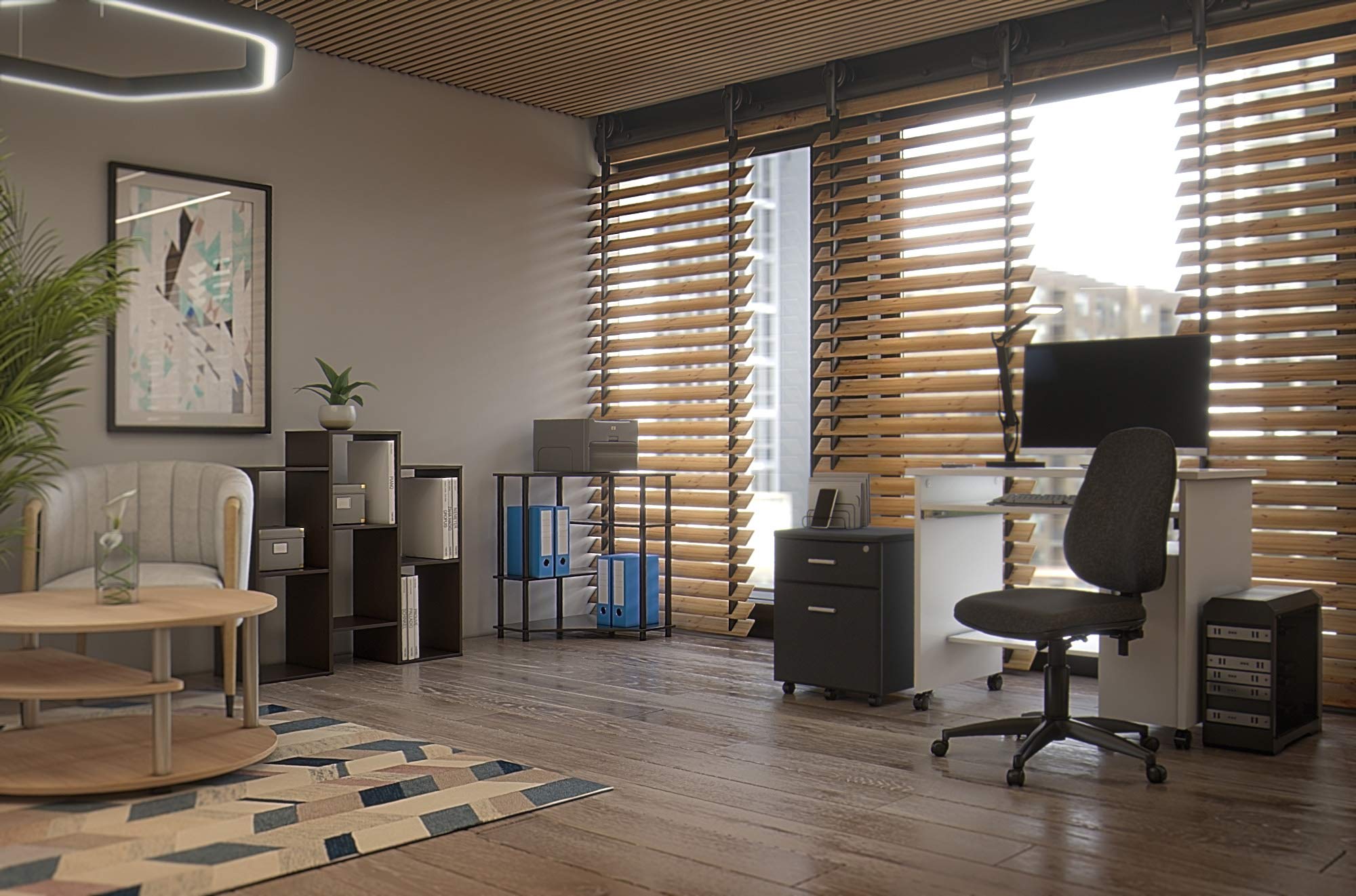 Furinno Parsons Staggered Cube Bookcase with 6 Shelves, Black