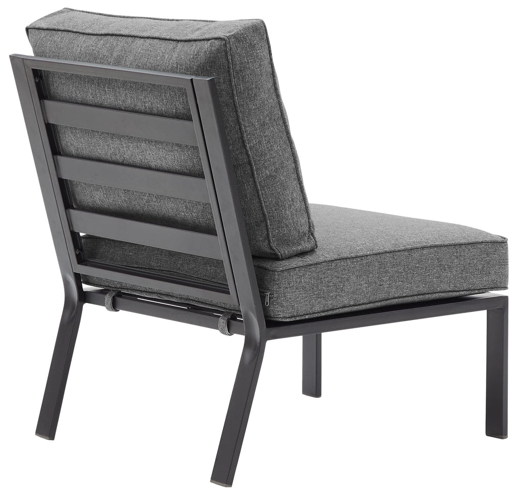 Crosley Furniture Clark Armless Outdoor Sectional Chair, Patio Chairs For Porch, Deck, Backyard, Balcony, Matte Black With Charcoal Cushions