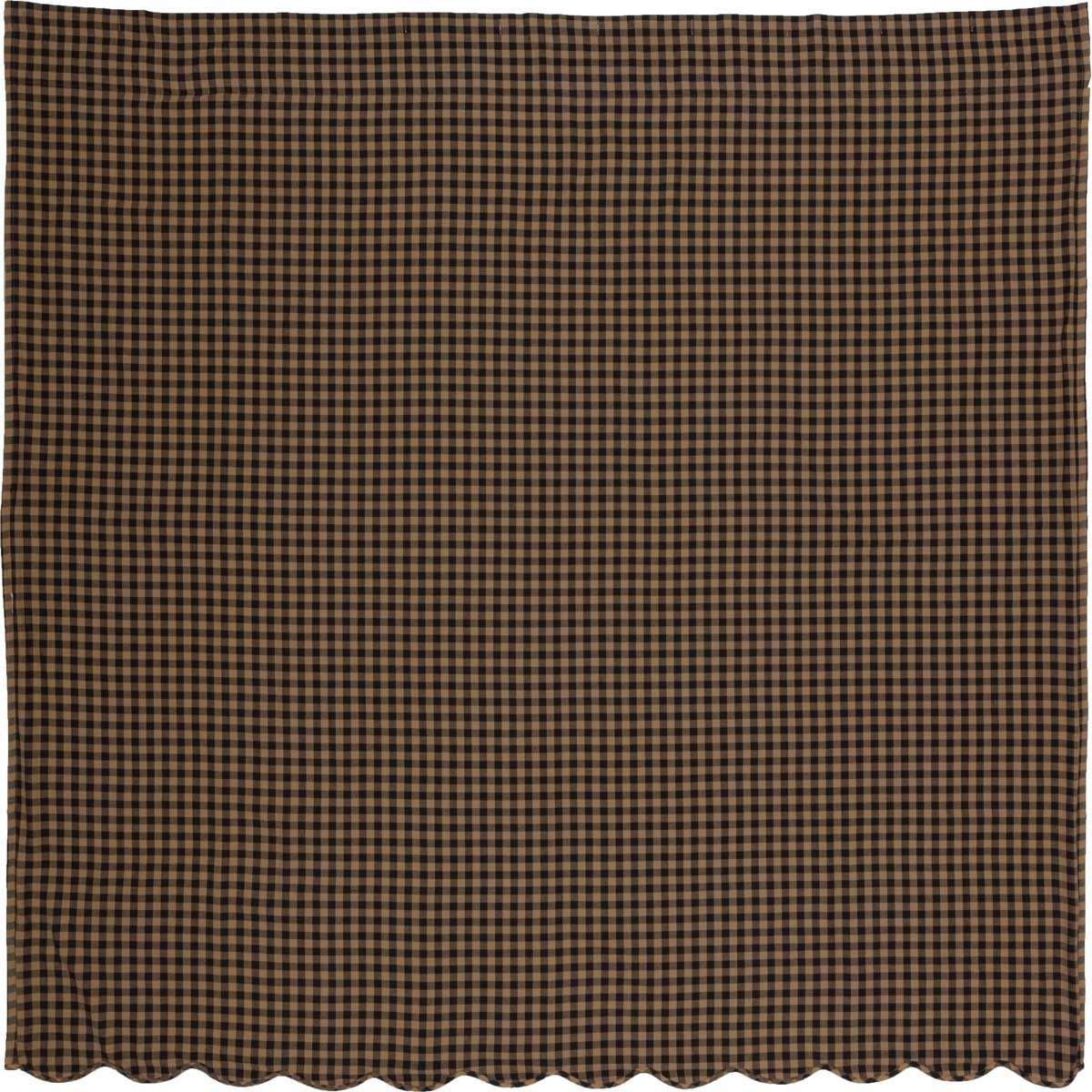 Vhc Brands Black Check Scalloped Shower Curtain 72X72 Country Rustic Design, Black And Tan