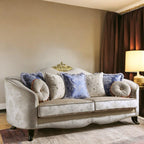 Acme Sheridan Fabric Upholstered Sofa with 7 Pillows in Cream Fabric
