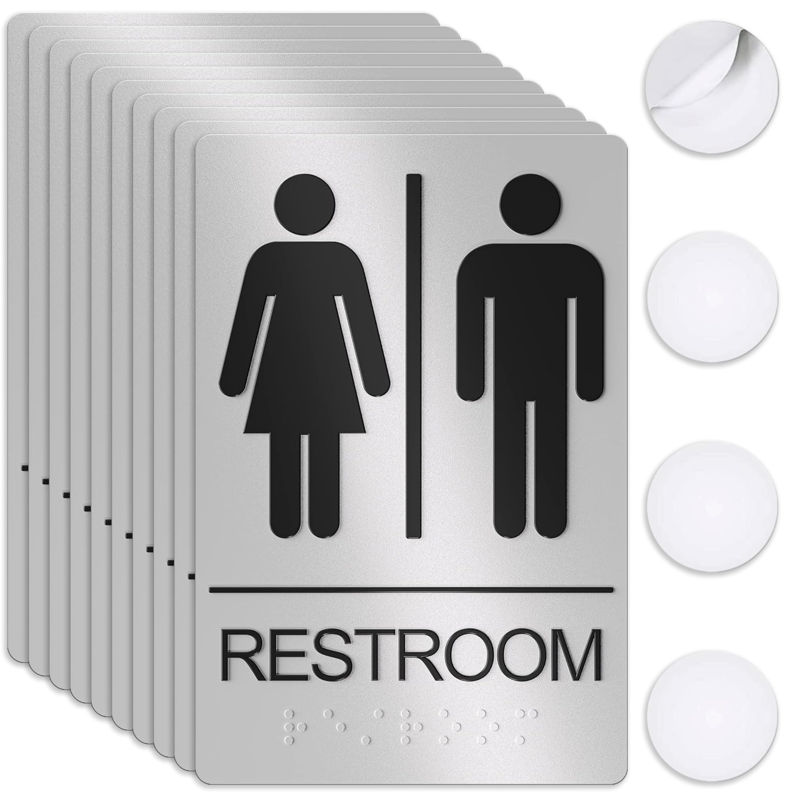 Unisex Bathroom Signs, Restroom Sign For Business - For Men And Women - 10 Pack - 9' By 6' - Ada Compliant With Braille - Stro