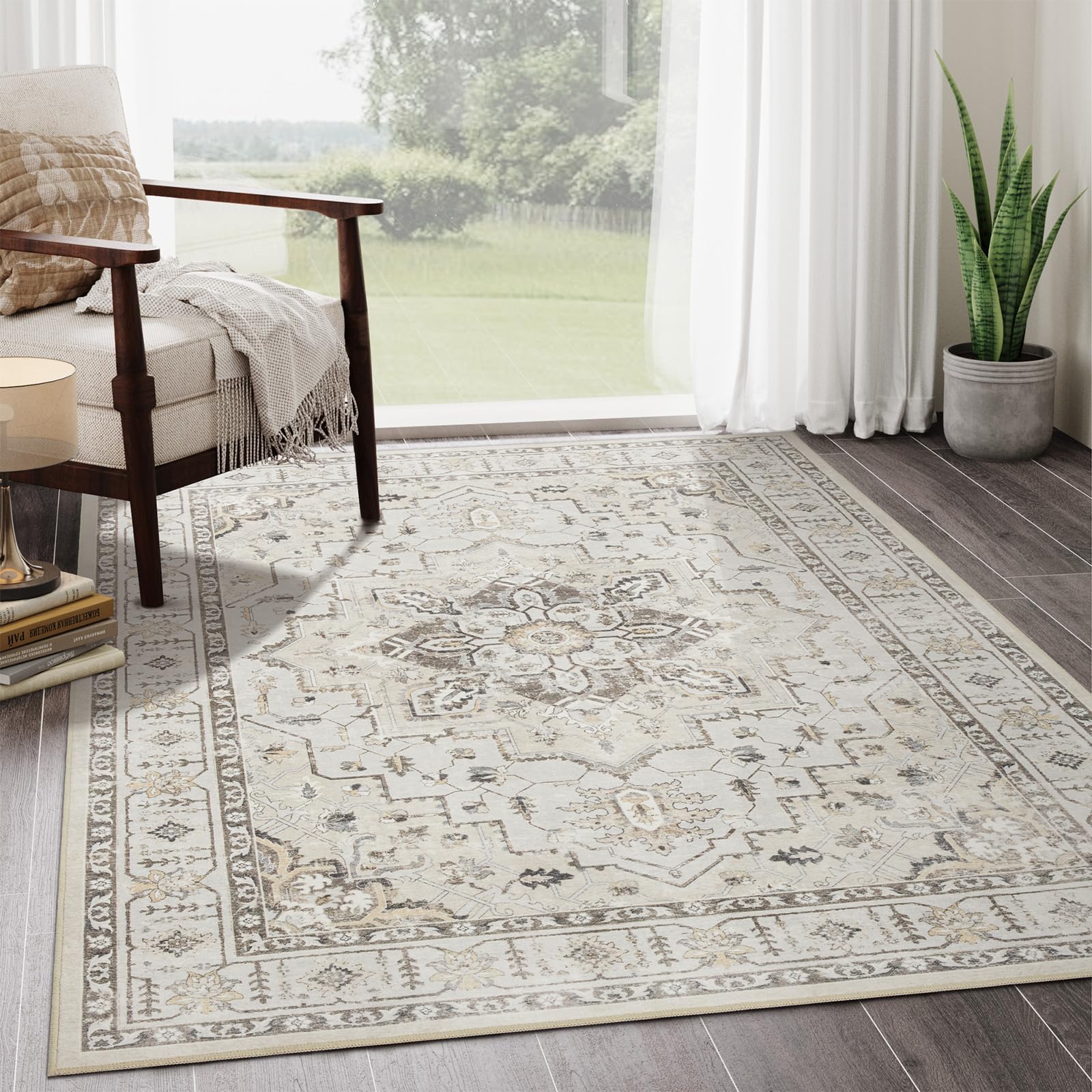 zesthome Washable Rug 6x9 Area Rugs,Stain Resistant Rugs for Living Room,Bedroom,Non-Slip Backing Home Decor Rug, Vintage Medall
