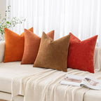 Miulee Pack Of 2 Decorative Throw Pillow Covers Soft Chenille Throw Pillows Solid Neutral Farmhouse Textured Cushion Covers For Couch Sofa Bedroom Living Room 18X18 Inch, Brown