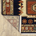 HomeRoots Wool, Nylon 9' x 12' Blue Red Machine Woven Medallions Indoor Area Rug