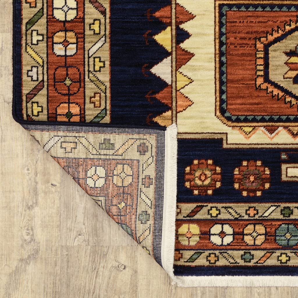 HomeRoots Wool, Nylon 6' Blue Red Machine Woven Medallions Indoor Runner Rug