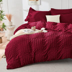 Hymokege Burgundy Queen Comforter Set Seersucker 7 Pieces, All Season Luxury Bed In A Bag For Bedroom, Bedding Set With Comforte