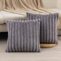 Zlina Set Of 2 Faux Fur Plush Dark Grey Throw Pillow Covers Fluffy Striped Pillowcase Cushion Covers 24 X 24 Inch Decor Sofa Cou
