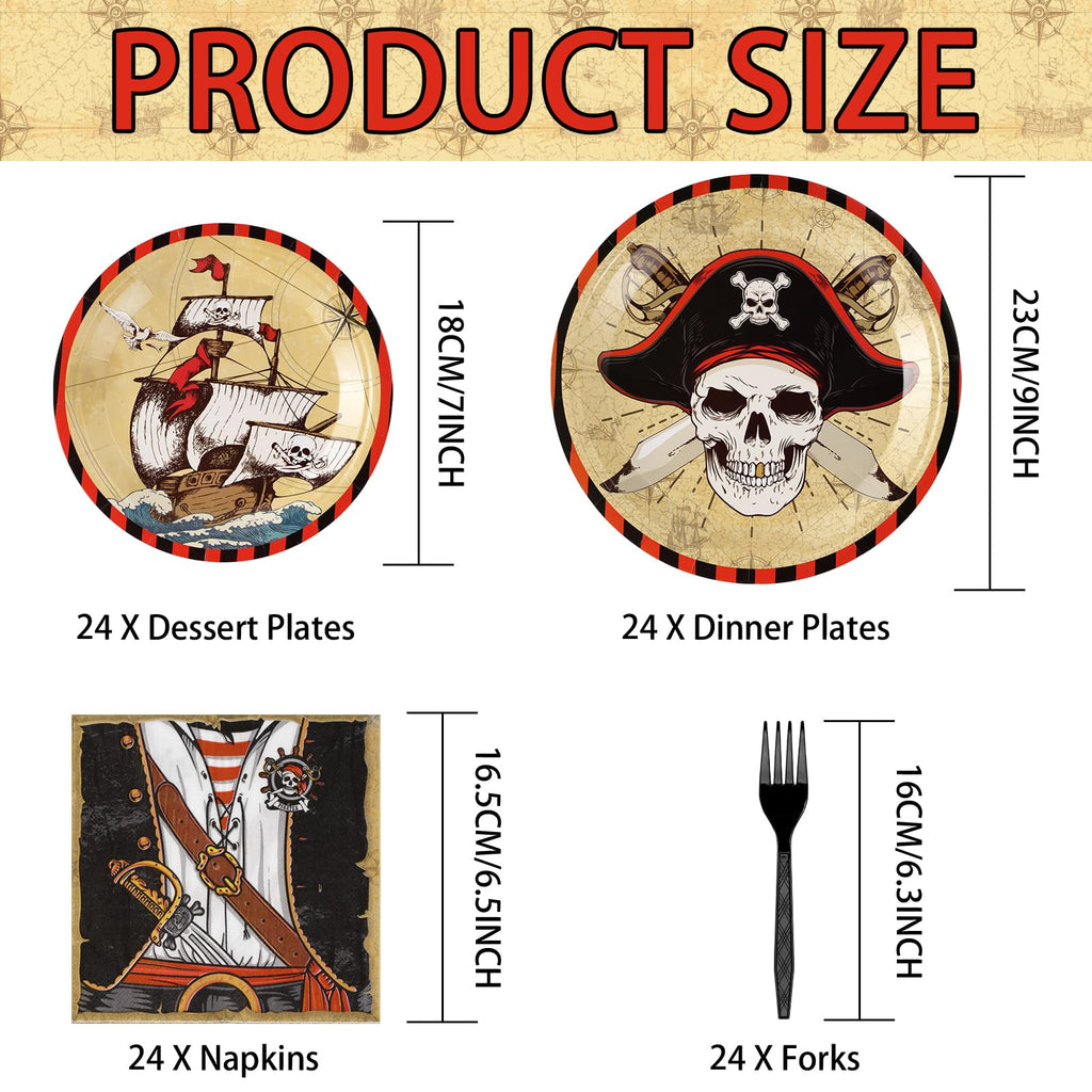 96 Pcs Pirate Party Supplies Tableware Set 350 Gsm Pirate Plates Napkins Forks For Adult Teen Children Birthday Party Pirate Par