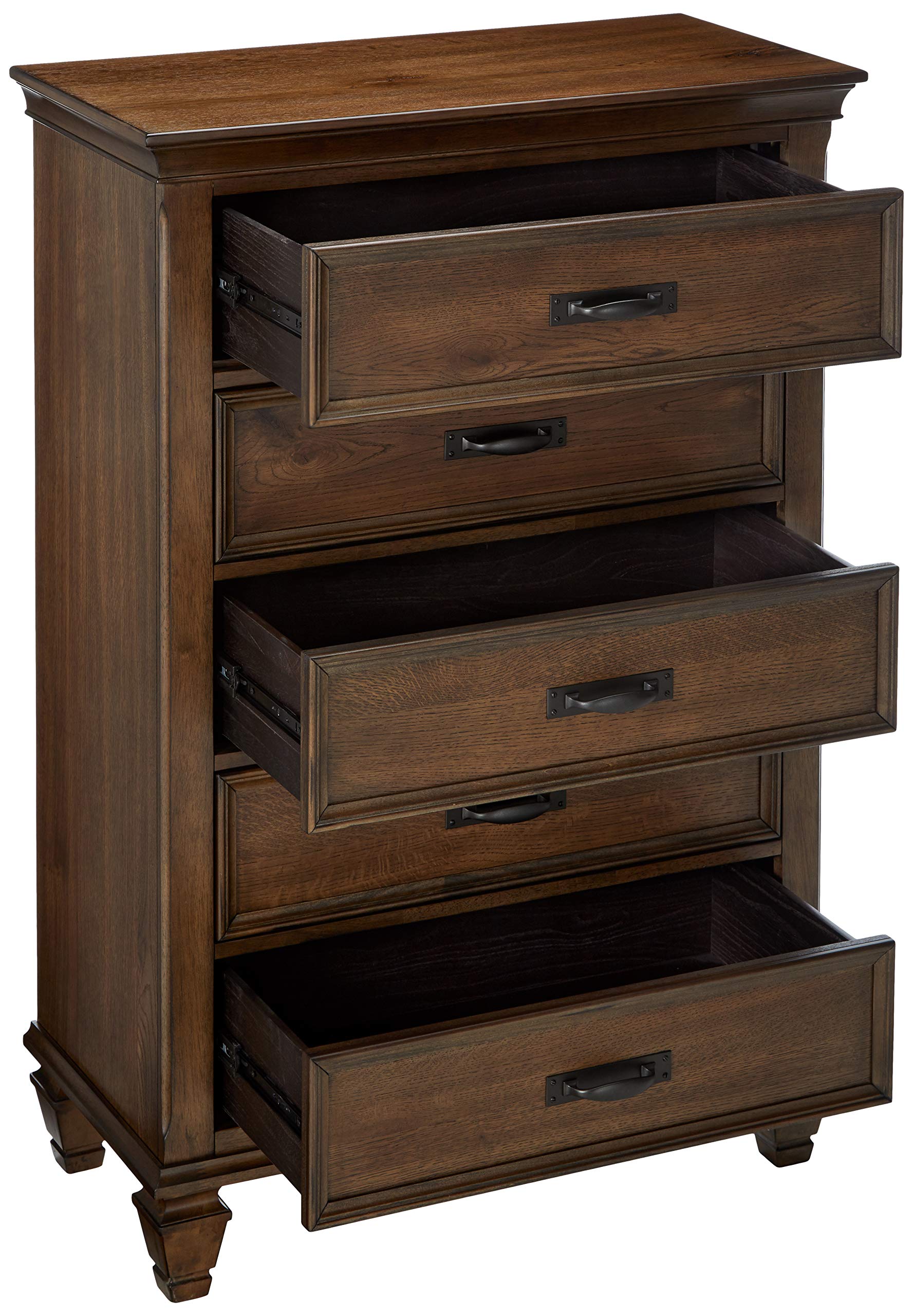 Coaster Franco Collection 36&quot; Chest with 5 Drawers Black Metal Handles Solid Hardwood and New Zealand Pine Construction Burnished Oak 200975