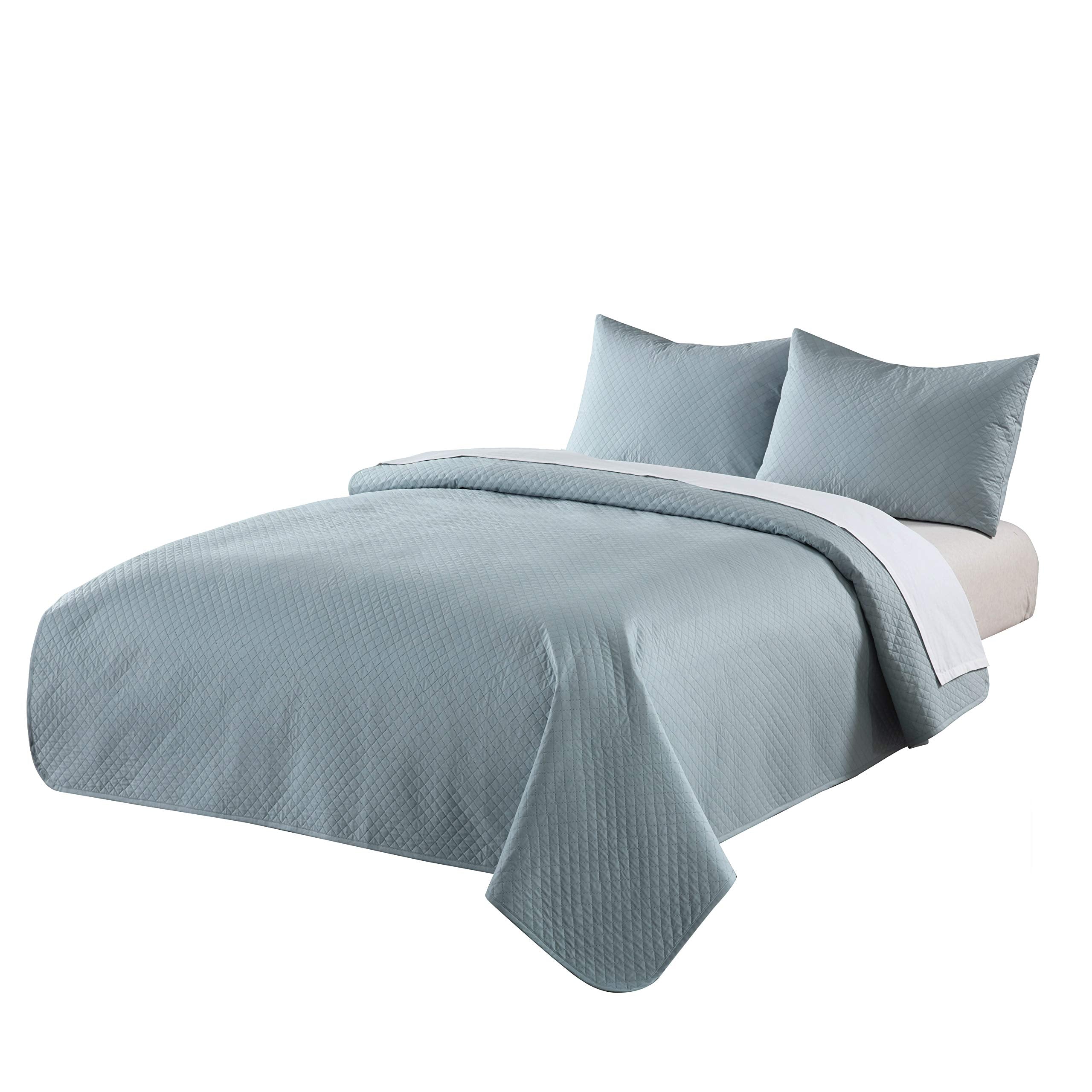 Cottonpure 100% Cotton Diamond Quilt, Twin, Solid, Blue