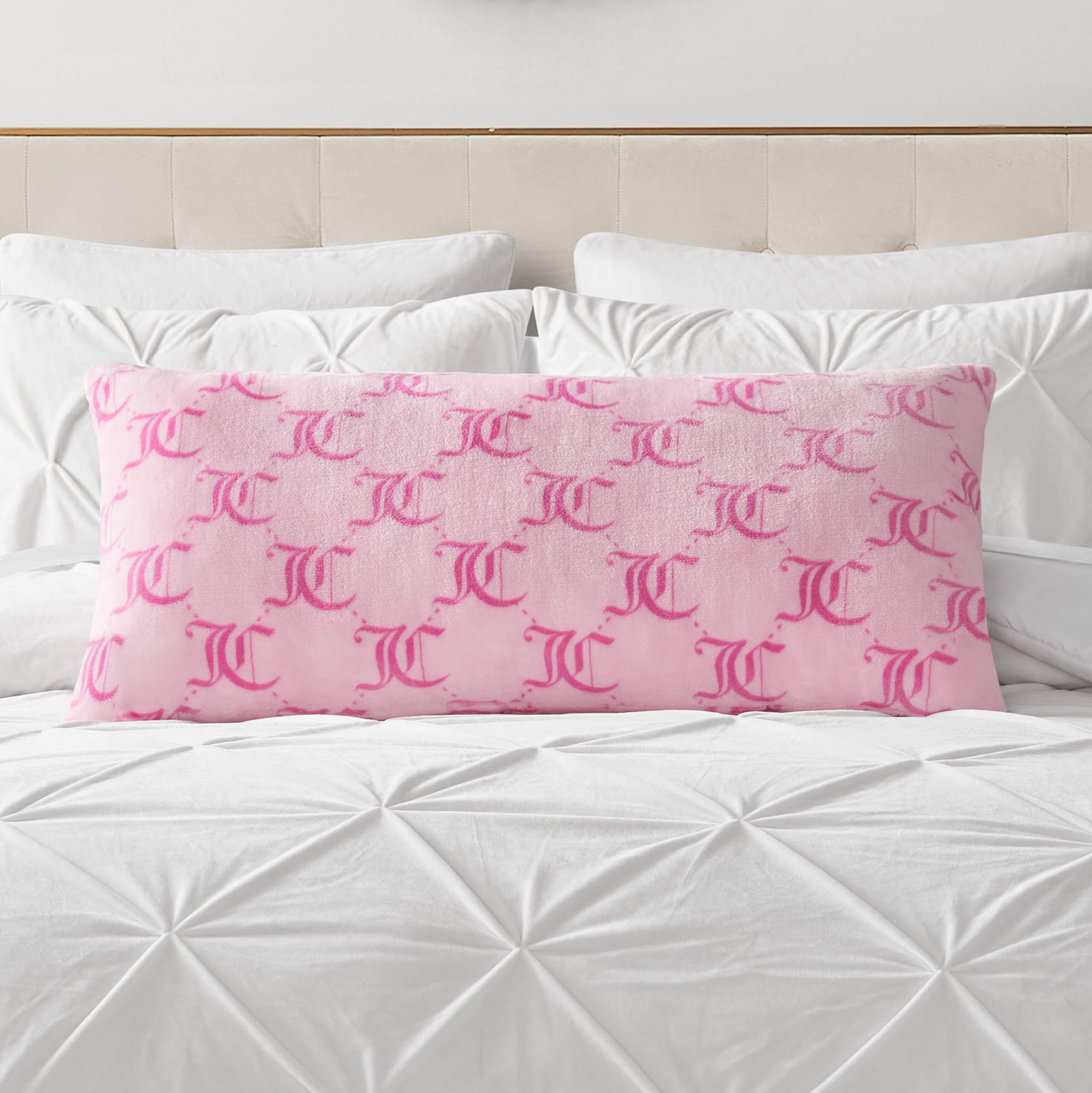 Juicy Couture 18 x 36 Plush Body Pillow, Pink Lockup Lattice