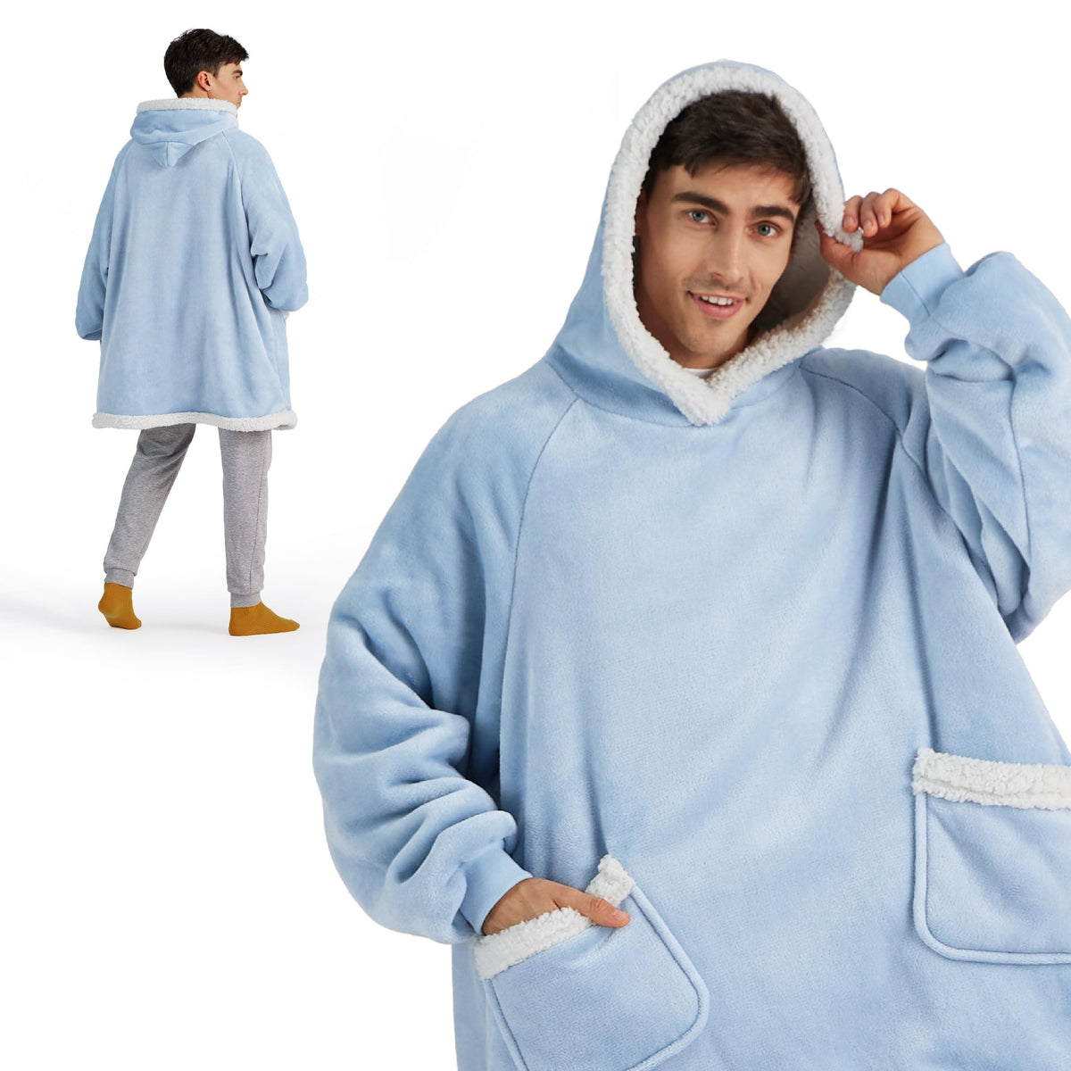 Bedsure Oversized Wearable Blanket Hoodie - Sherpa Hooded Blanket Adult As Warm Gifts For Men Mom Women Girlfriend, Big Sweatshi