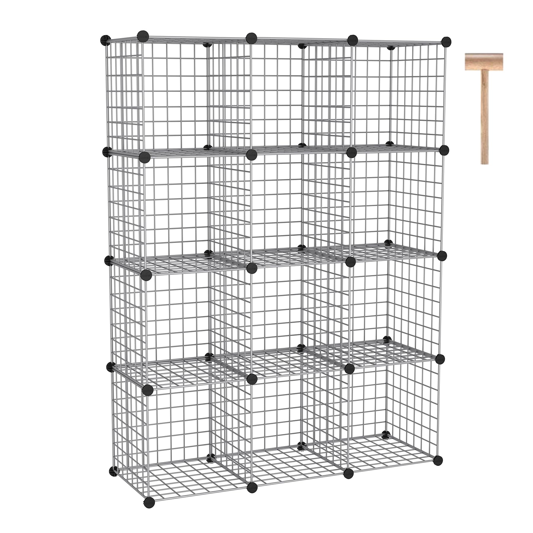 C&Ahome Wire Cube Storage, 12 - Cube Organizer Metal C Grids, Modular Shelves Units, Closet Organizer, Ideal For Home, Office, Living Room, 36.6”L X 12.4”W 48.4”H, Silver Gray Uwcs3012G
