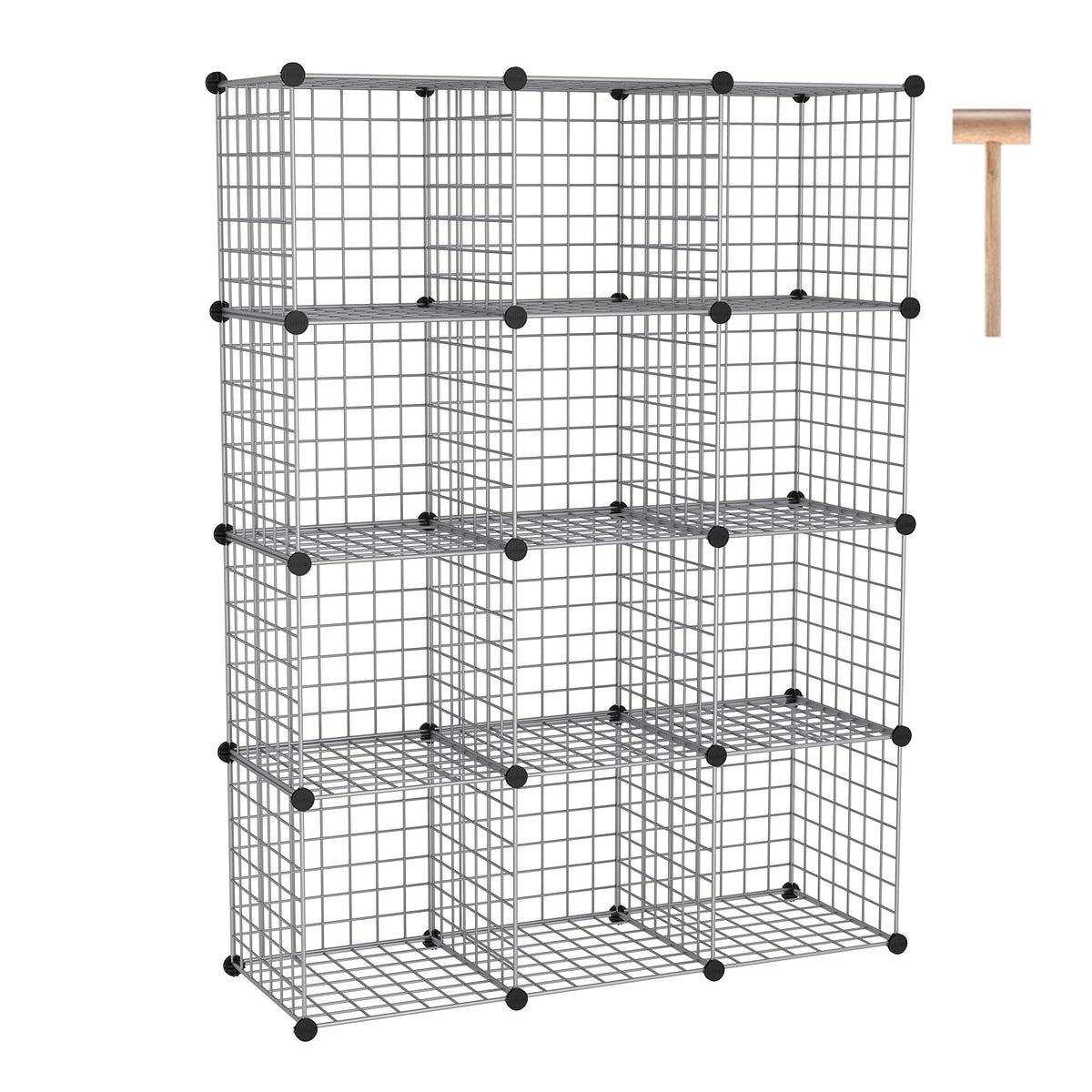 C&Ahome Wire Cube Storage, 12 - Cube Organizer Metal C Grids, Modular Shelves Units, Closet Organizer, Ideal For Home, Office, Living Room, 36.6”L X 12.4”W 48.4”H, Silver Gray Uwcs3012G