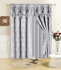 All American Collection New 4 Piece Drape Set with Attached Valance and Sheer with 2 Tie Backs Included (84 Length, Grey)