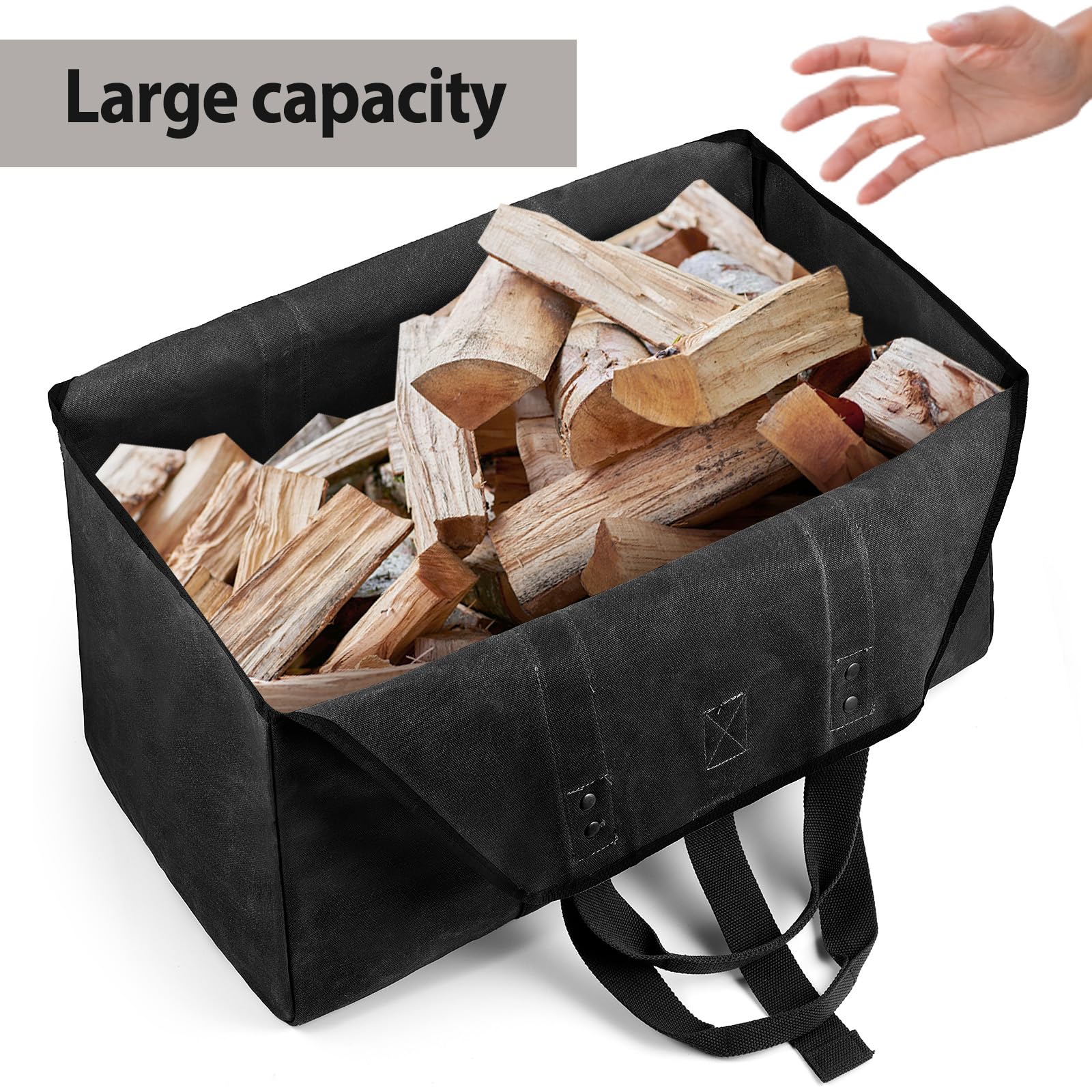 Bonthee Extra Large Waterproof Firewood Log Carrier Canvas Firewood Holder Indoor With Shoulder Strap And Top Handles Contained