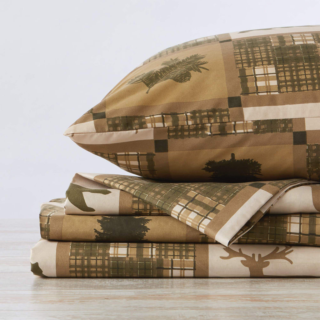 Great Bay Home 3-Piece Twin Microfiber Sheet Set | Lodge-Printed, Ultra-Soft Sheets | Wrinkle & Fade-Resistant Patterns Drawn From Nature | All-Season Bedding Sheets & Pillowcases. (Twin, Stonehurst)