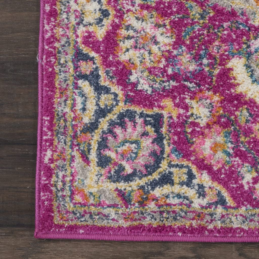 HomeRoots 100% Polypropylene 2’ x 6’ Pink and Ivory Medallion Runner Rug