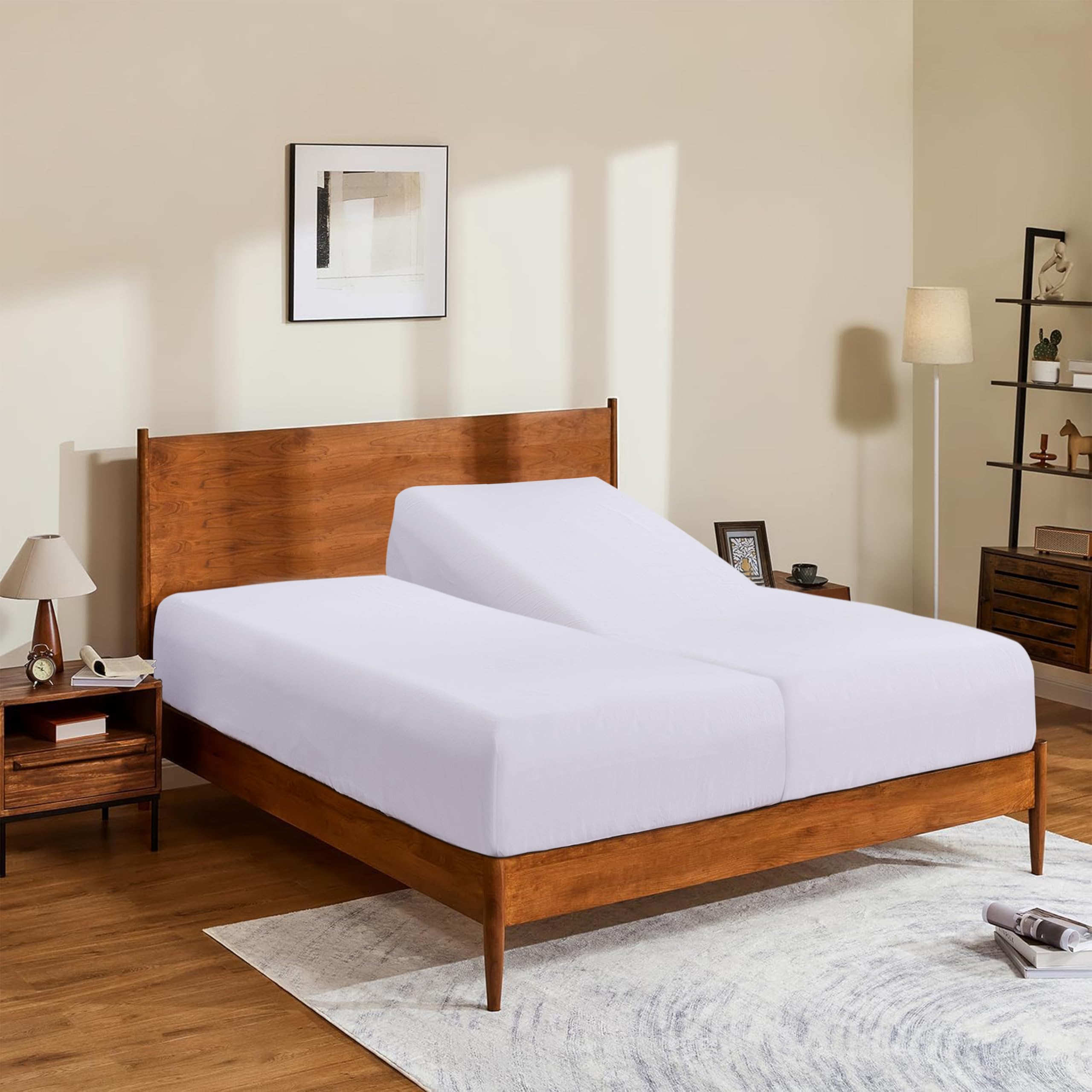 Split King/2 Pack Twin Xl 100% Egyptian Cotton Fitted Sheets 600 Thread Count 16' Deep Pocket(Split King/2 Pack Twin Xl Fitted