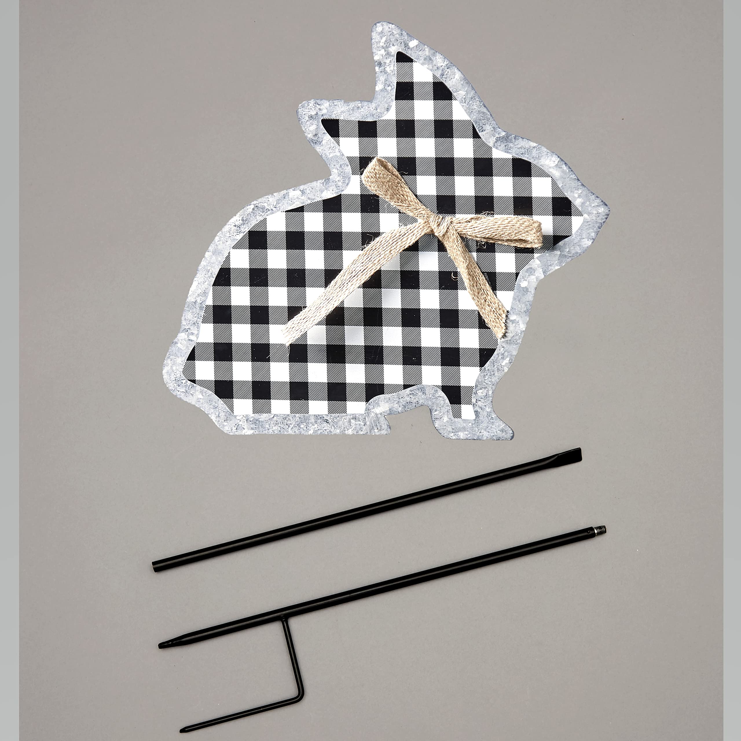 Galvanized Gingham Bunny Stakes - Sitting