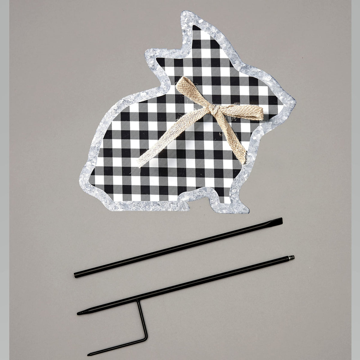 Galvanized Gingham Bunny Stakes - Sitting
