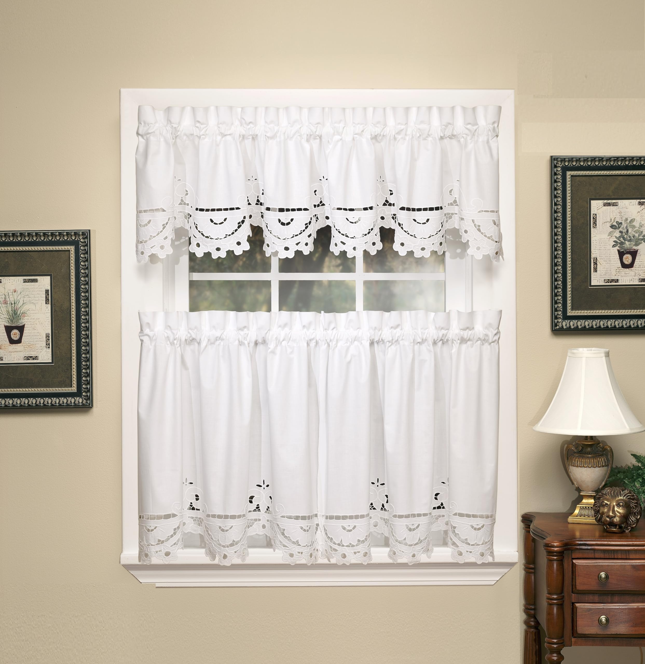 Today'S Curtain Imperial Classic Drawn Cutwork Window Tier, 36-Inch, Beige