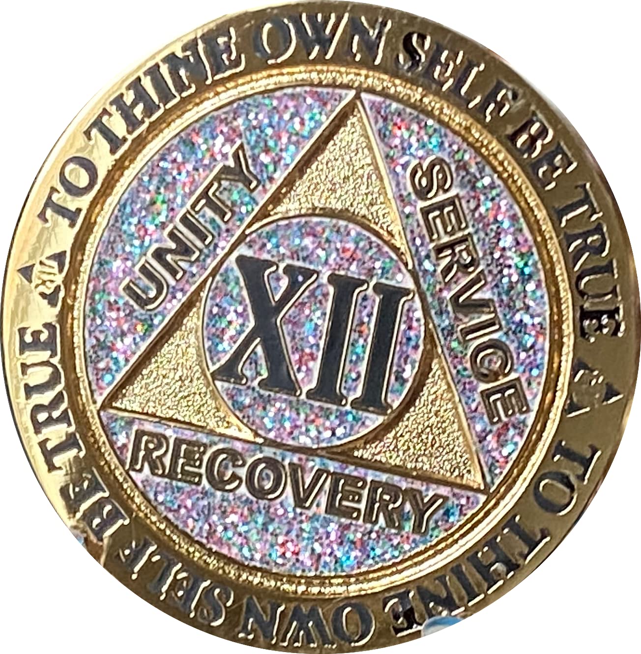 12 Year Aa Medallion Reflex Birthday Funfetti Silver Glitter Gold Plated Color Chip