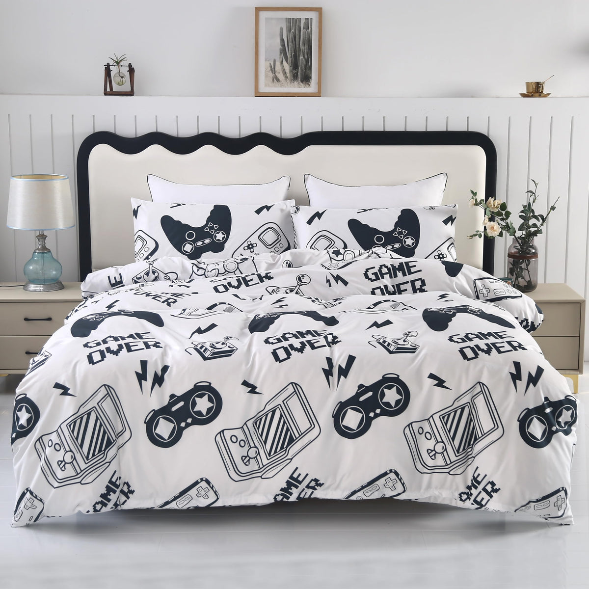 Sdiii 3Pcs White Gamer Duvet Cover Set Twin, 1 Duvet Cover And 2 Pillowcase, Kawaii Duvet Cover For Kids Girls Boys And Teens, Z